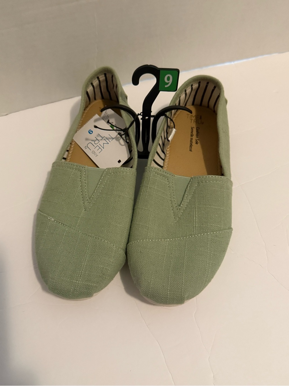 Time and Tru Sage Green Slip-On Canvas Flats